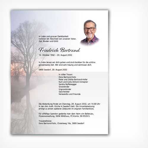 Trauerkarte/Leidzirkular Friedvoller Ort offen