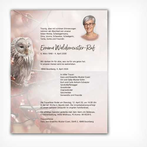 Trauerkarte/Leidzirkular Waldeule offen