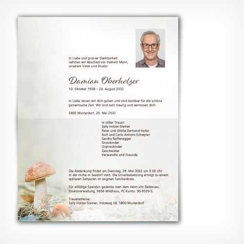 Trauerkarte/Leidzirkular Pilze offen