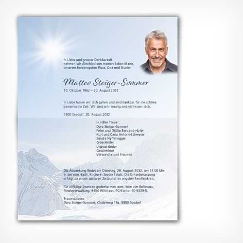 Trauerkarte/Leidzirkular Schneeberge offen