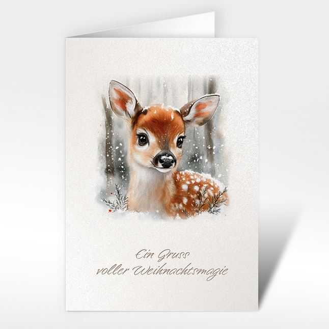 Weihnachtskarten "Rehkitz im Winterwald"